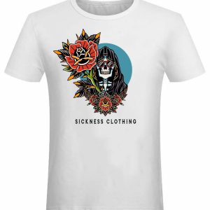 T-shirt unisexe Sickness clothing  Old School Rose Death White T-shirt unisexe Sickness clothing  Old School Rose Death White