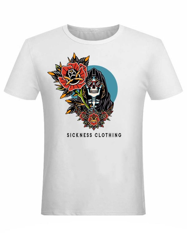 T-shirt unisexe Sickness clothing  Old School Rose Death White