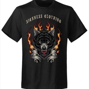T-shirt unisexe Sickness clothing Old School Wolf Black T-shirt unisexe Sickness clothing Old School Wolf Black