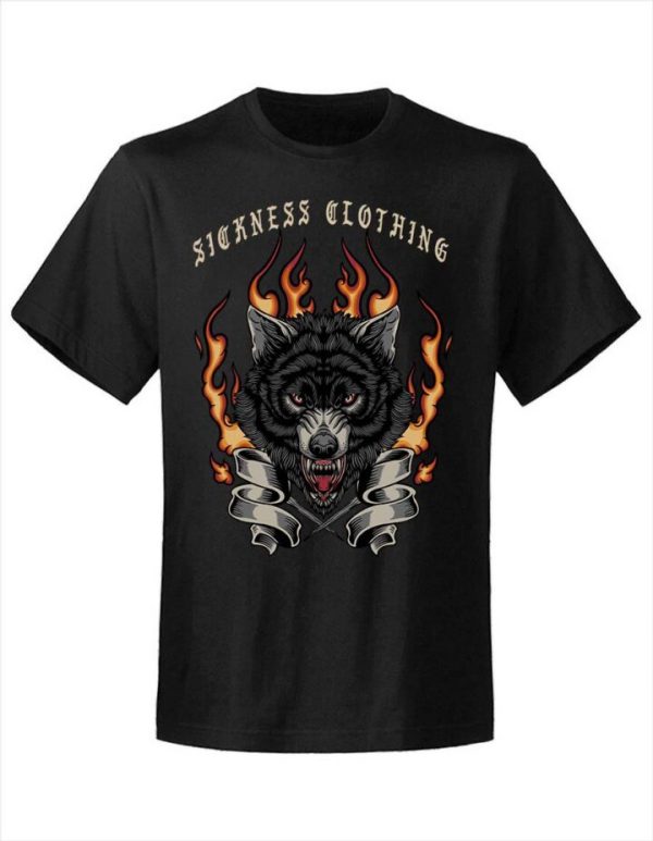 T-shirt unisexe Sickness clothing  Old School Wolf Black