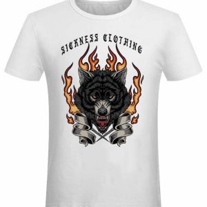 T-shirt unisexe Sickness clothing  Old School Wolf White T-shirt unisexe Sickness clothing  Old School Wolf White