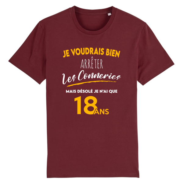 Tee-shirt anniversaire 18 ans arreter les conneries