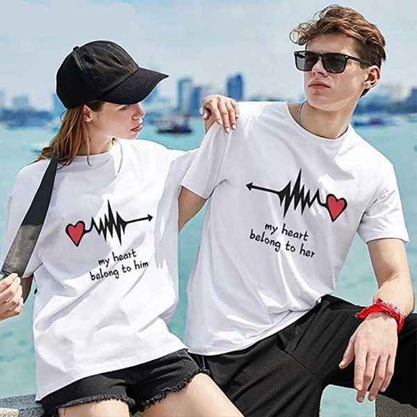 Tee shirt couple MY HEART BELONG TO