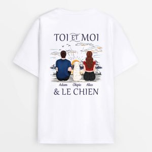 Toi Et Moi & Le Chien Derriere De Dos -Cadeau Personnalise  T-shirt pour Couple Toi Et Moi & Le Chien Derriere De Dos -Cadeau Personnalise  T-shirt pour Couple