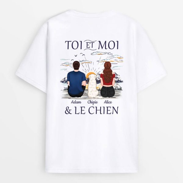 Toi Et Moi & Le Chien Derriere De Dos -Cadeau Personnalise  T-shirt pour Couple