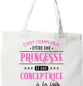 Tote bag coton recyclé princesse et conceptrice Tote bag coton recyclé princesse et conceptrice