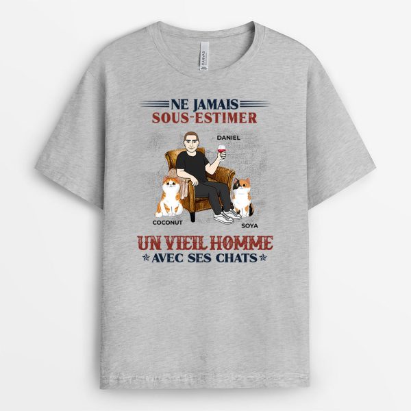 Un Homme et Des Chats – Cadeau Personnalise  T-shirt pour Amoureux des chats