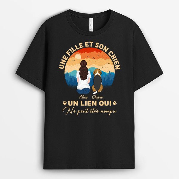 Une Fille et Son Chien – Cadeau Personnalise  T-shirt pour Amoureux des Chiens