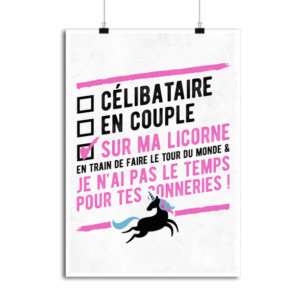 Affiche celibataire avec ma licorne