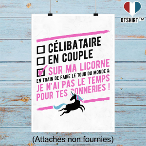 Affiche celibataire avec ma licorne