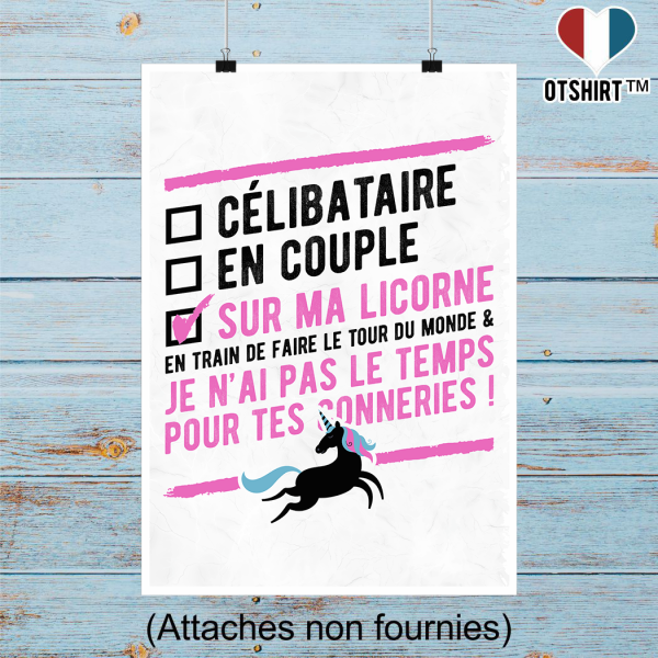 Affiche celibataire avec ma licorne