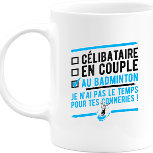 Mug celibataire au badminton Mug celibataire au badminton