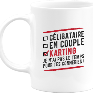 Mug celibataire en couple karting Mug celibataire en couple karting