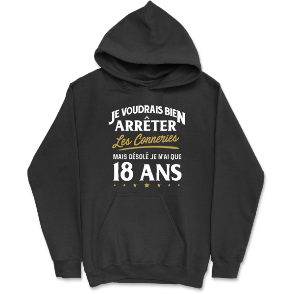 Sweat a capuche homme les conneries � 18 ans