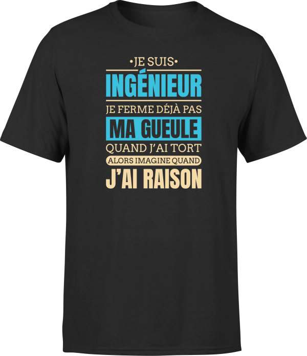 T shirt homme j ai raison je suis ingenieur