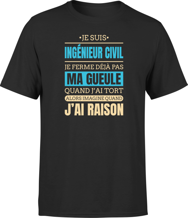 T shirt homme j ai raison je suis ingenieur civil