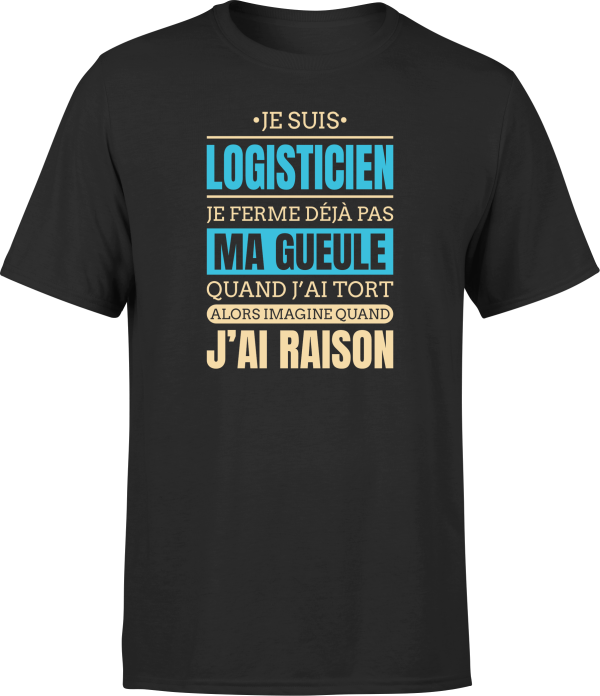 T shirt homme j ai raison je suis logisticien