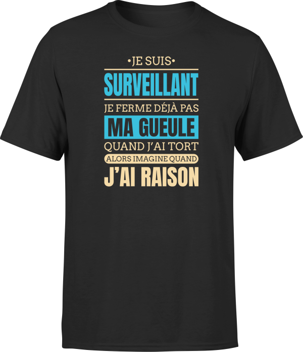 T shirt homme j ai raison je suis surveillant