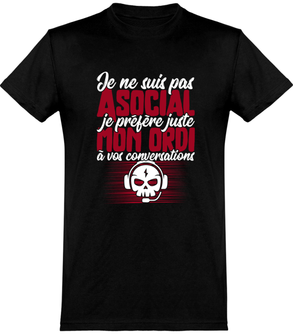 T shirt homme�pas asocial ordi