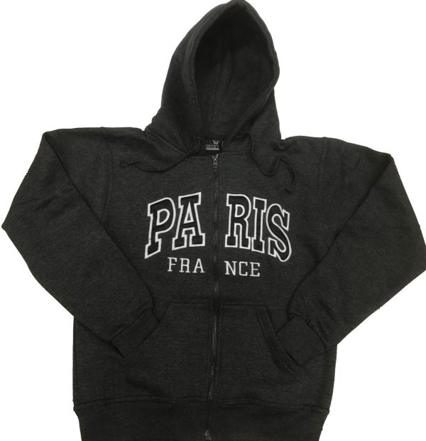 Sweat shirt Paris France brode gris chine