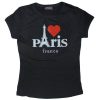 T-shirt Femme Paris coeur strass noir