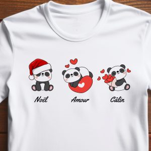 T-shirt Noel Amour et Panda – pour Homme et Femme T-shirt Noel Amour et Panda – pour Homme et Femme