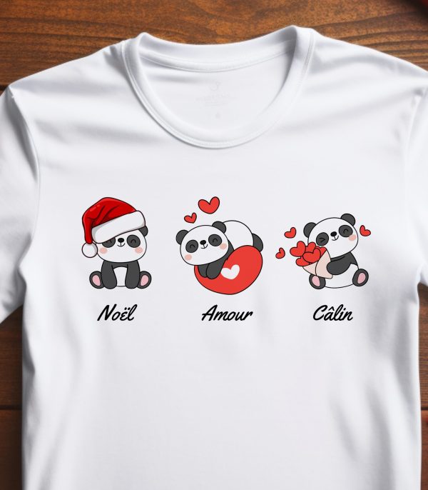 T-shirt Noel Amour et Panda – pour Homme et Femme