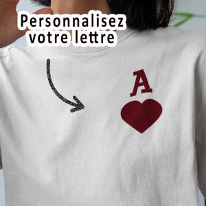 Tee-shirt – Coeur initiale personnalise – Pour femme Tee-shirt – Coeur initiale personnalise – Pour femme