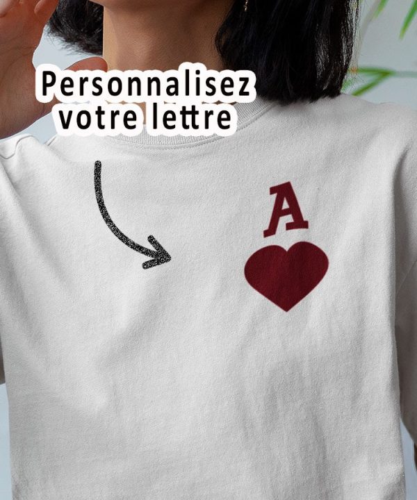 Tee-shirt – Coeur initiale personnalise – Pour femme