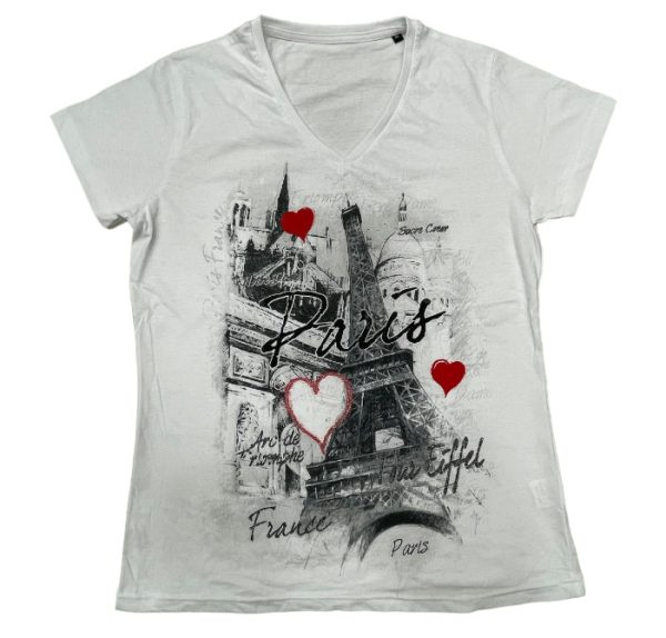 Tee shirt Tour Eiffel Paris Coeur col V