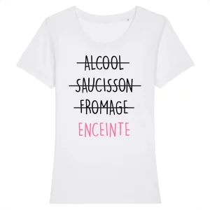 Tee shirt grossesse Alcool, saucisson, fromage, enceinte