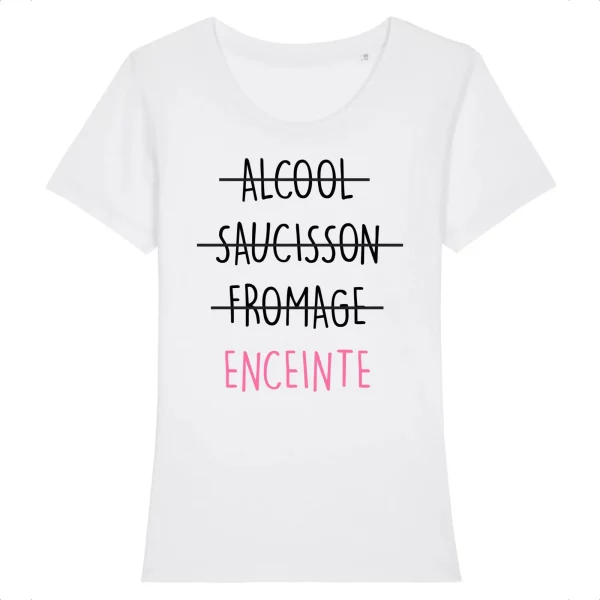 Tee shirt grossesse Alcool, saucisson, fromage, enceinte