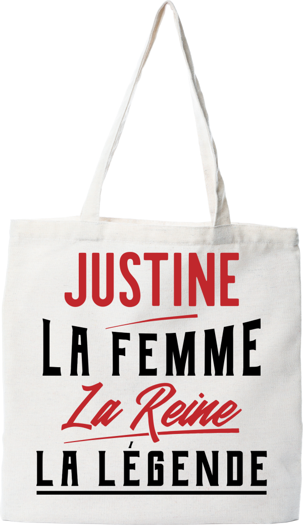 Tote bag coton recycle justine la femme la reine la legende