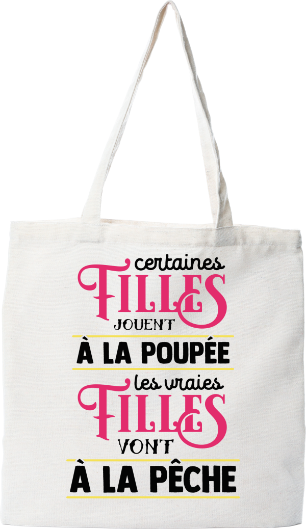 Tote bag coton recycle les vraies vont a la peche