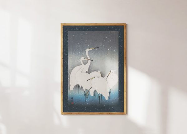 Egrets In Snow Art Print