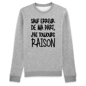 Sweat Adulte Sauf erreur j'ai raison 1 Sweat Adulte Sauf erreur jai raison 2