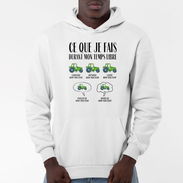 Sweat Capuche Adulte Ce que je fais durant mon temps libre Tracteur