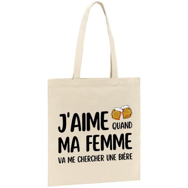 Tote bag J’aime quand ma femme va me chercher une biere