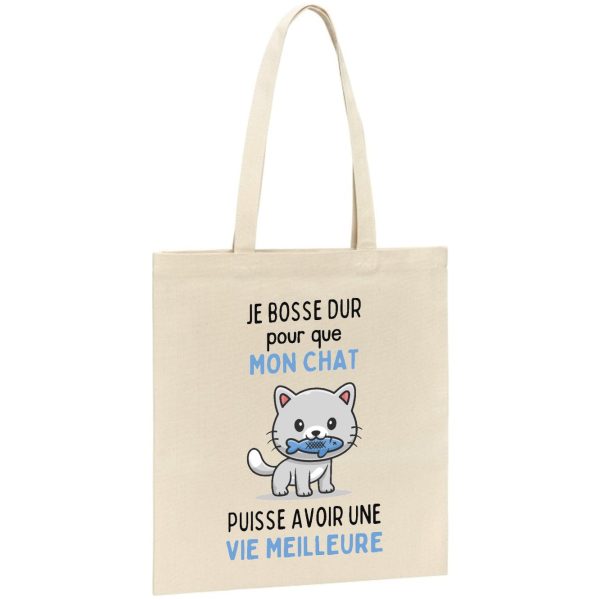 Tote bag Je bosse dur pour mon chat