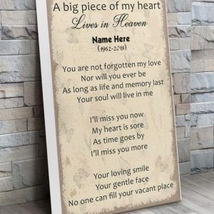 A Big Piece Of My Heart Lives In Heaven Poetry Art Customized Personalized Canvas Poster