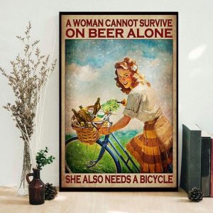A Woman Cannot Survive On Beer Alone She Also Needs A Bicycle Woman Riding Bicycle Canvas Poster