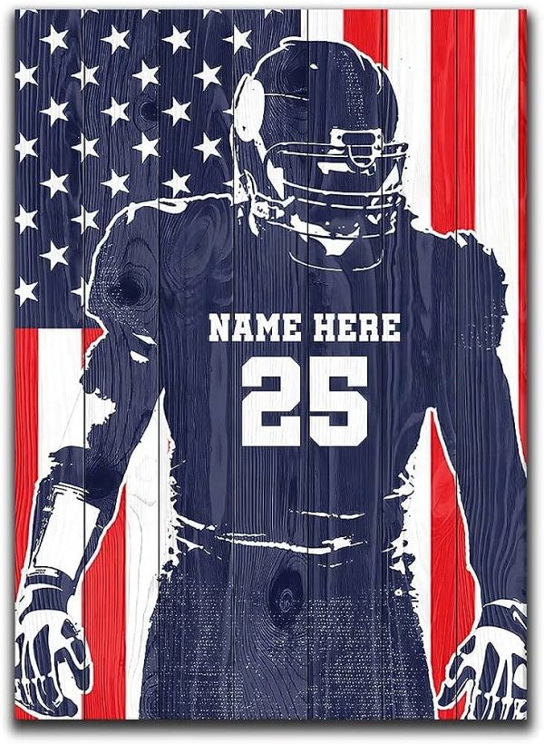 American Football Player Simple Name And Number Customized Personalized Canvas Poster