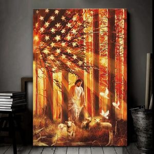 American Holy Light Forest God Jesus And Animal Digital Art Canvas Poster
