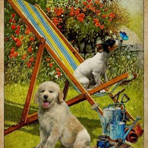 And I Think To Myself What A Wonderful World Dogs Playing With Butterfly In Garden Canvas Poster