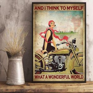 And I Think To Myself What A Wonderful World Lady Girl Sitting On Motorcycle Enjoying Canvas Poster