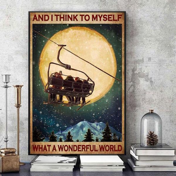 And I Think To Myself What A Wonderful World People Sitting On Cable Chair Enjoying The Moon Snow Canvas Poster