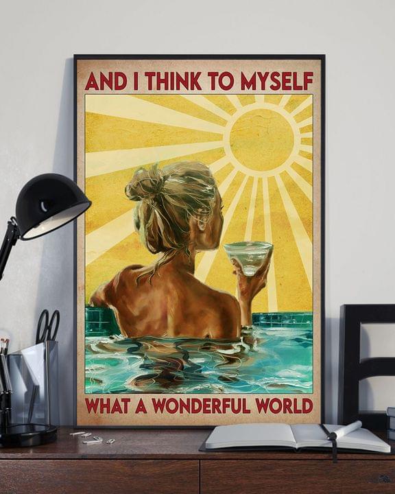 And I Think To Myself What A Wonderful World Young Lady Girl Enjoying The Sun Swimming Pool Canvas Poster And I Think To Myself What A Wonderful World Young Lady Girl Enjoying The Sun Swimming Pool Canvas Poster