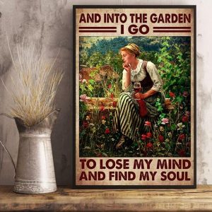 And Into The Garden I Go To Lose My Mind And Find My Soul Vintage Lady Girl Drinking Red Wine Canvas Poster