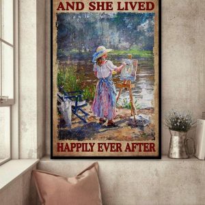 And She Lived Happily Ever After Beautiful Vintage Girl Drawing Canvas Poster