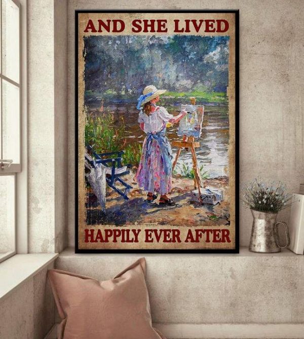And She Lived Happily Ever After Beautiful Vintage Girl Drawing Canvas Poster